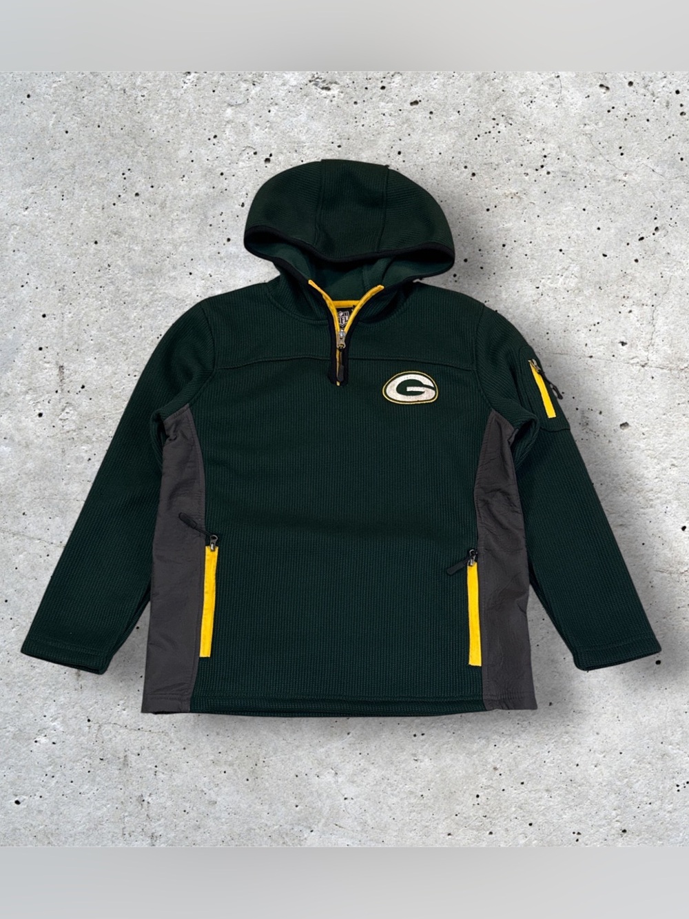 NFL Apparel Green Bay Packers Fleece Lined Woven 1/4 Zip Pullover Juniors Size L